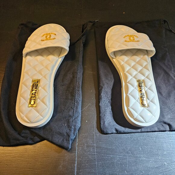 Chanel White Puffer Slides - Picture 1 of 6